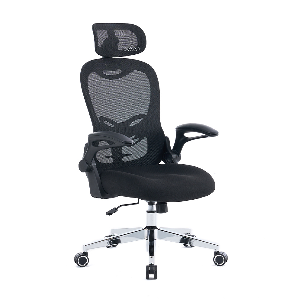 5140 Svart/hvit ergonomisk kontorstol i netting, høyrygg datamaskinstol