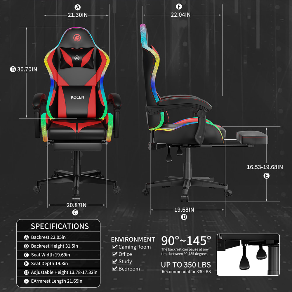 Spillestol i PU skinnstoff, esportsstol med justerbare RGB-lys i flere farger, USB-drevet, fjernkontroll Spillestol i PU skinnstoff, esportsstol med justerbare RGB-lys i flere farger, USB-drevet, fjernkontroll