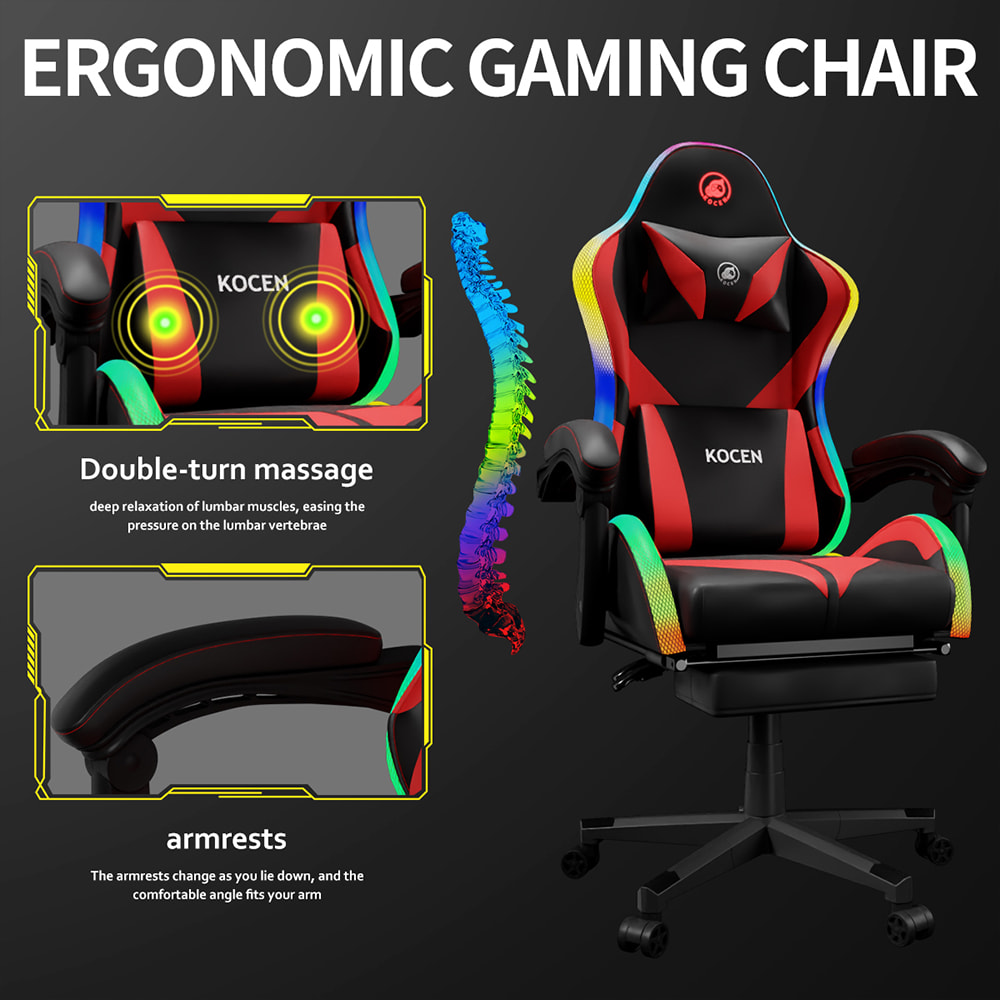 Spillestol i PU skinnstoff, esportsstol med justerbare RGB-lys i flere farger, USB-drevet, fjernkontroll Spillestol i PU skinnstoff, esportsstol med justerbare RGB-lys i flere farger, USB-drevet, fjernkontroll